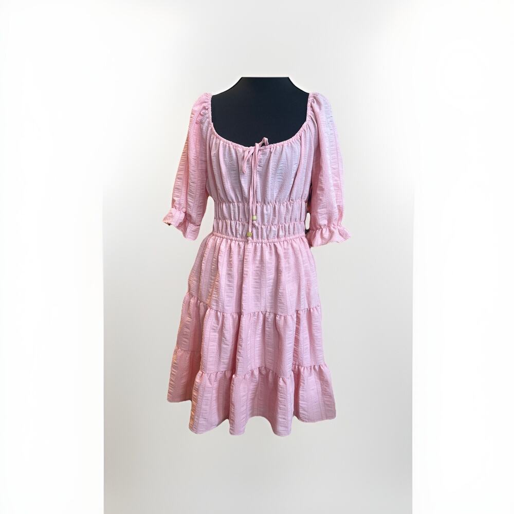 Liberty Love Size LG Coquette MilkMaid Pink Smocked Feminine Ruffle Dress NWT